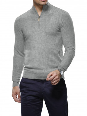 Light Grey Merino 1/4 Zip Mock Neck Sweater