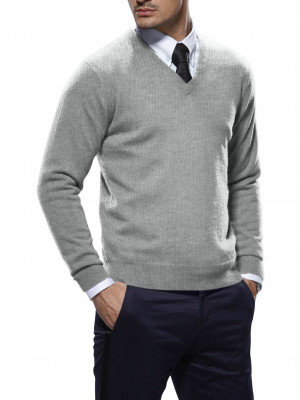 Light Grey Merino V-Neck Sweater