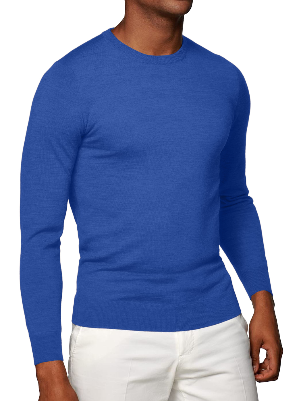 Prussian Blue Merino Wool Crew Neck Sweater