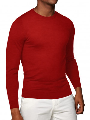 Red Merino Wool Crew Neck Sweater