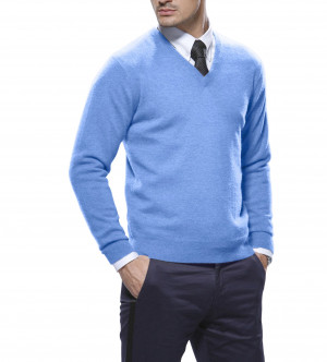 Sky Blue Cashmere V-Neck Sweater