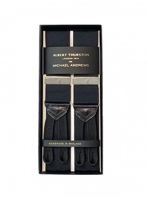 Black Solid Suspenders w Silver Hardware (Short)