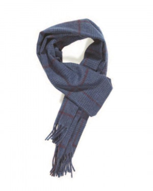 Navy Heather Crimson Prince Of Wales Cashmere Scarf