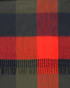 Red Khaki Navy Three Color Block Check Cashmere Stole