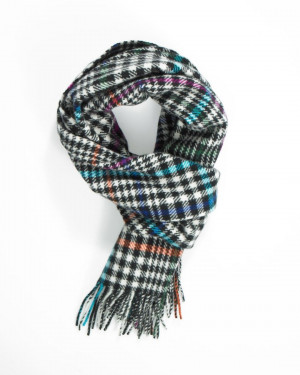 Black White Pop Colors Check & Tweed Cashmere Scarf