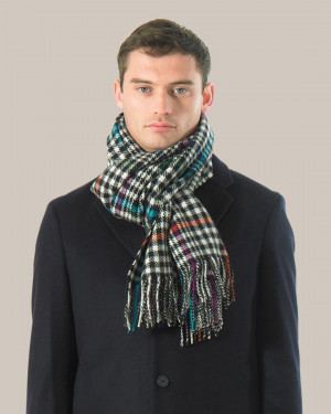 Black White Pop Colors Check & Tweed Cashmere Scarf