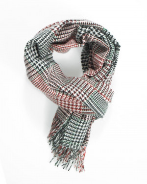 Red Black Green White Check & Tweed Cashmere Scarf