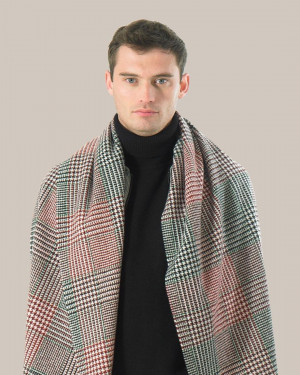 Red Black Green White Check & Tweed Cashmere Scarf