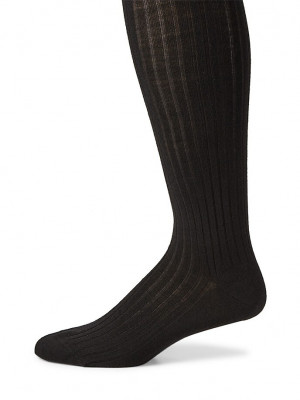 Marcoliani Black Merino Ribbed Over-the-Calf Dress Socks