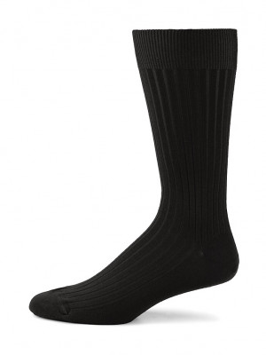 Marcoliani Black Merino Ribbed Mid-Calf Dress Socks