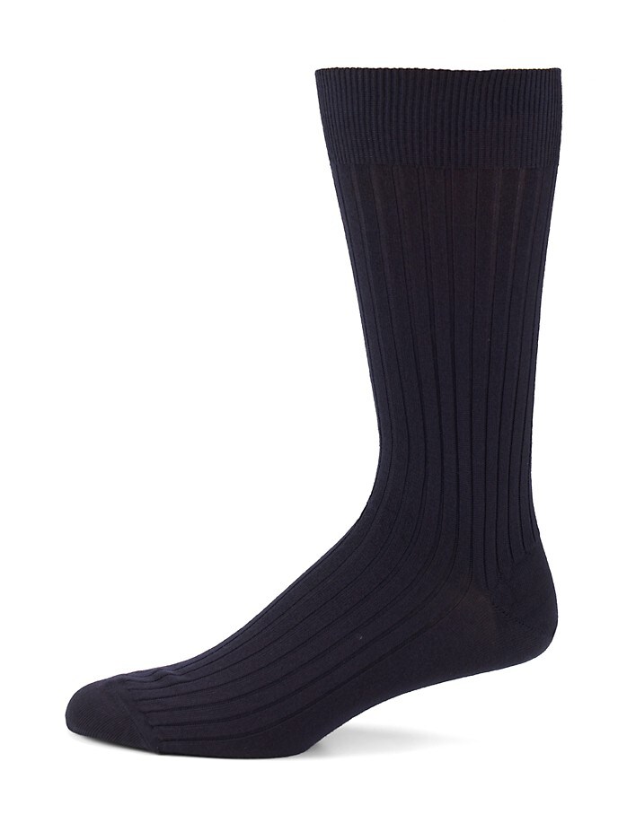 Marcoliani Navy Merino Ribbed Mid-Calf Dress Socks
