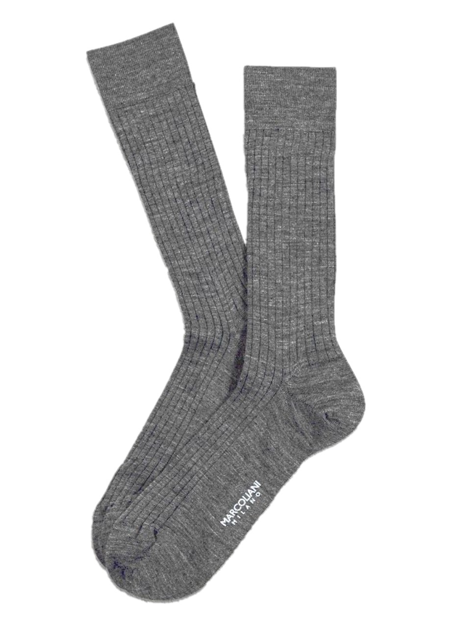 Marcoliani Flannel Grey Merino Ribbed Over-the-Calf Dress Socks