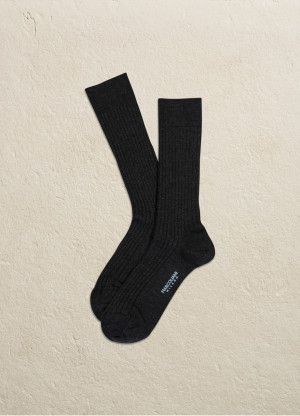 Marcoliani Charcoal Merino Ribbed Mid-Calf Dress Socks