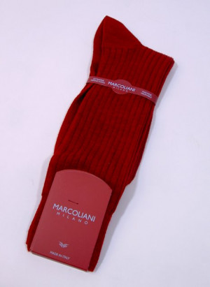 Marcoliani Burgundy Merino Ribbed Mid-Calf Dress Socks