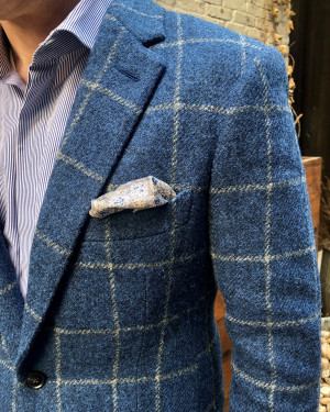 Bespoke Mid Blue with Grey Windowpane Harris Tweed Sport Coat