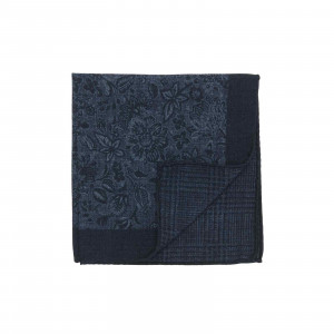 Navy and Classic Blue Double Sided Floral and Glencheck Pocket Square