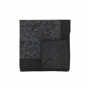 Black and Grey Double Sided Floral and Glencheck Pocket Square