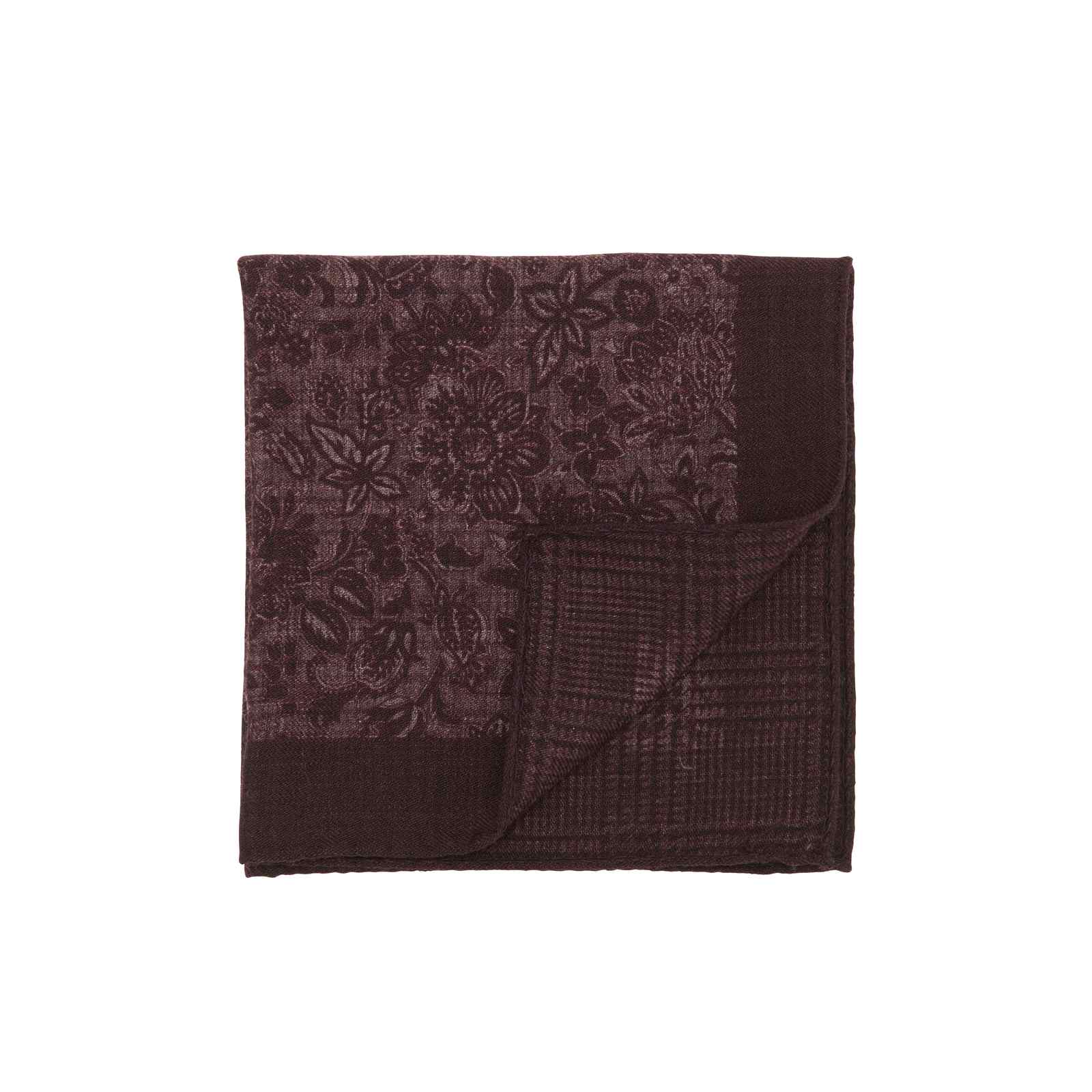 Burgundy and Red Double Sided Floral and Glencheck Pocket Square