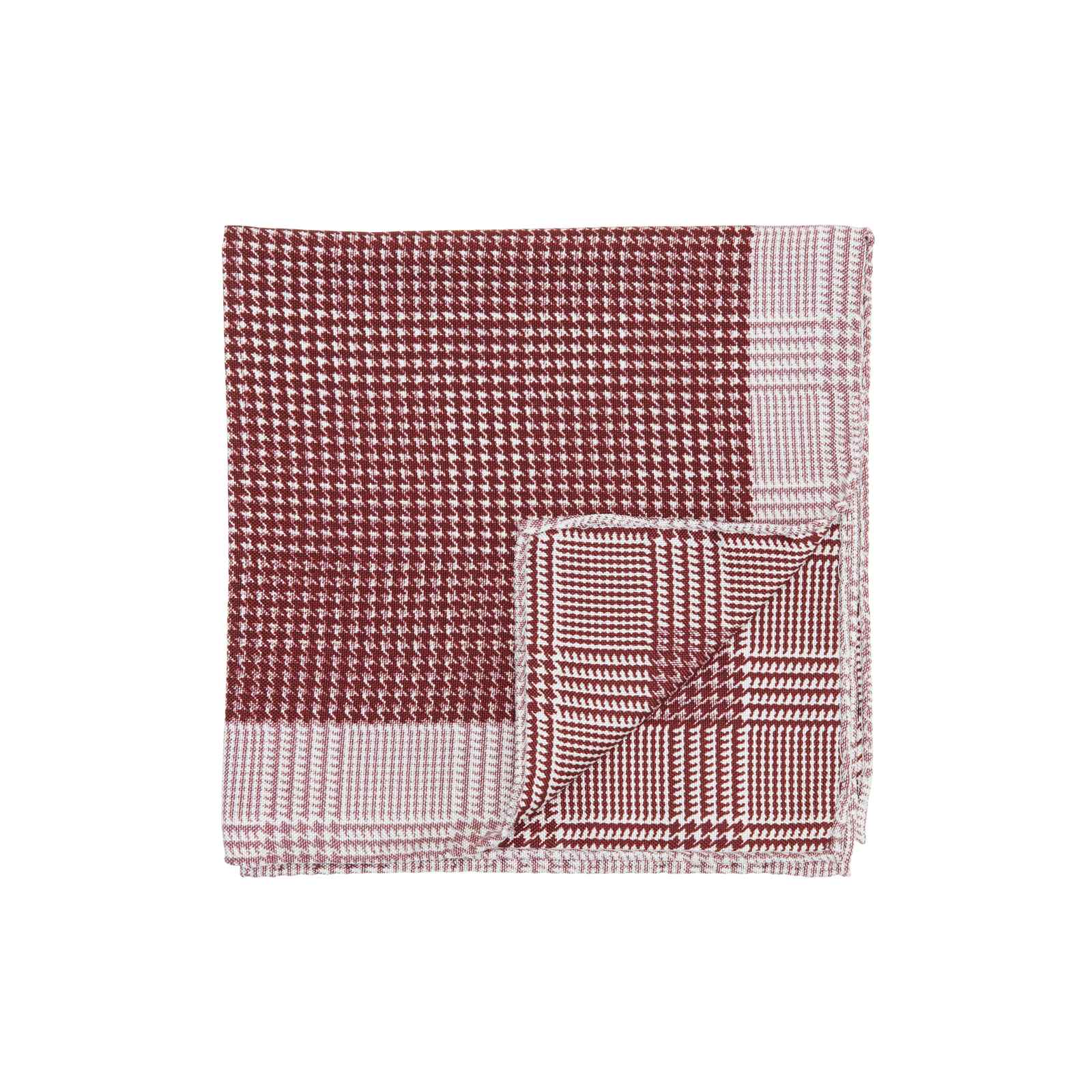 Burgundy Double Sided Houndstooth and Glencheck Pocket Square