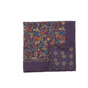 Purple Double Sided Multicolor Floral and Medallions Pocket Square