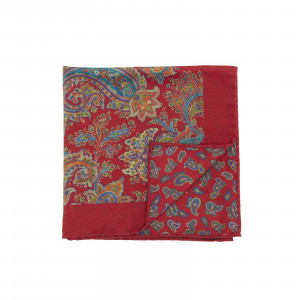 Red Double Sided Multicolor Floral and Paisley Pocket Square