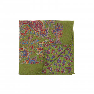 Green Double Sided Multicolor Floral and Paisley Pocket Square