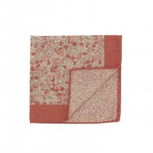 Burnt Siena Double Sided Pocket Square w/ Small Multicolor Flowers and Abstract Dots