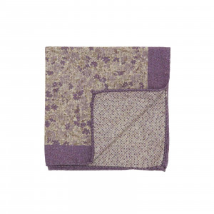 Purple and White Double Sided Pocket Square w/ Small Multicolor Flowers and Abstract Dots