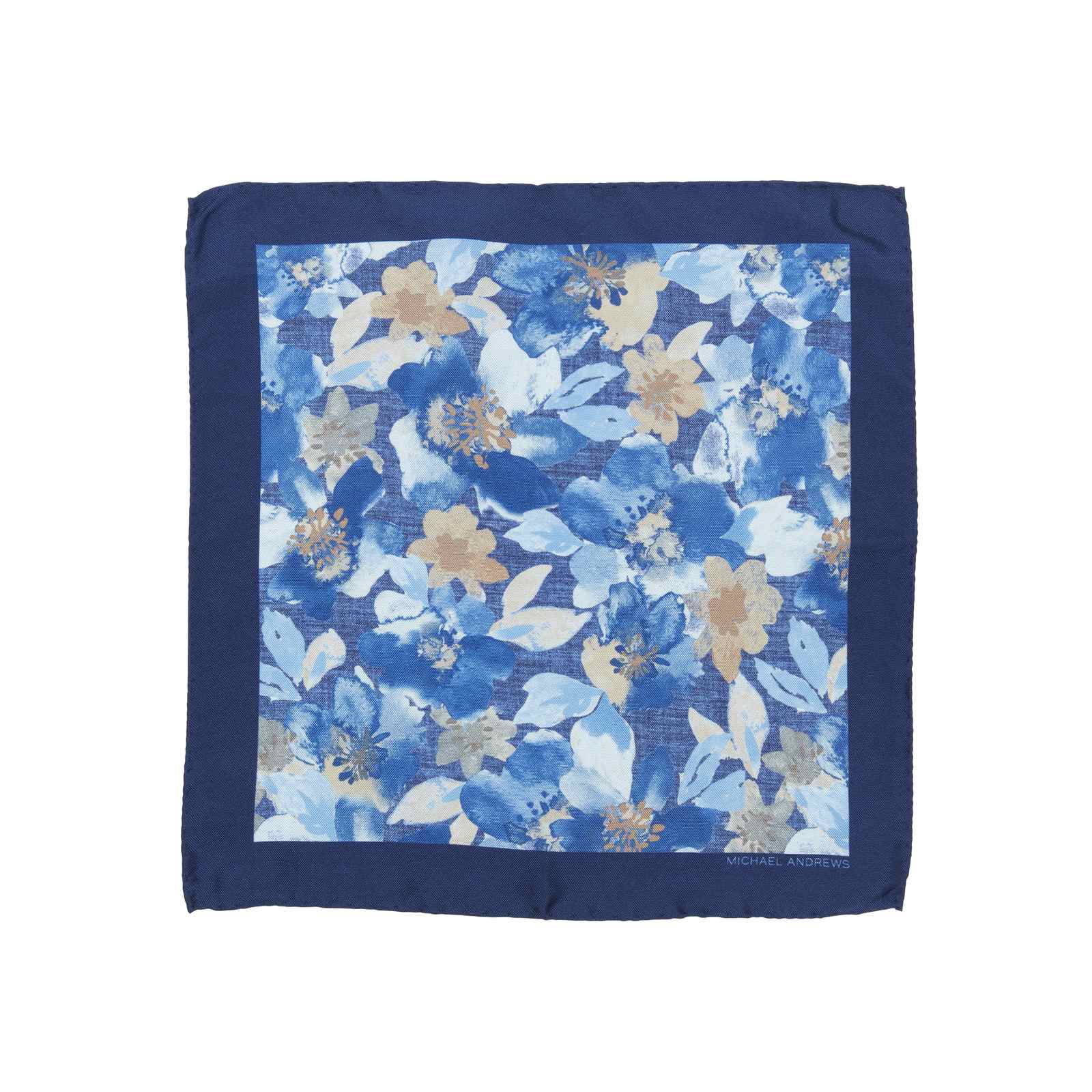 Royal and Light Blue Watercolor Floral Pocket Square