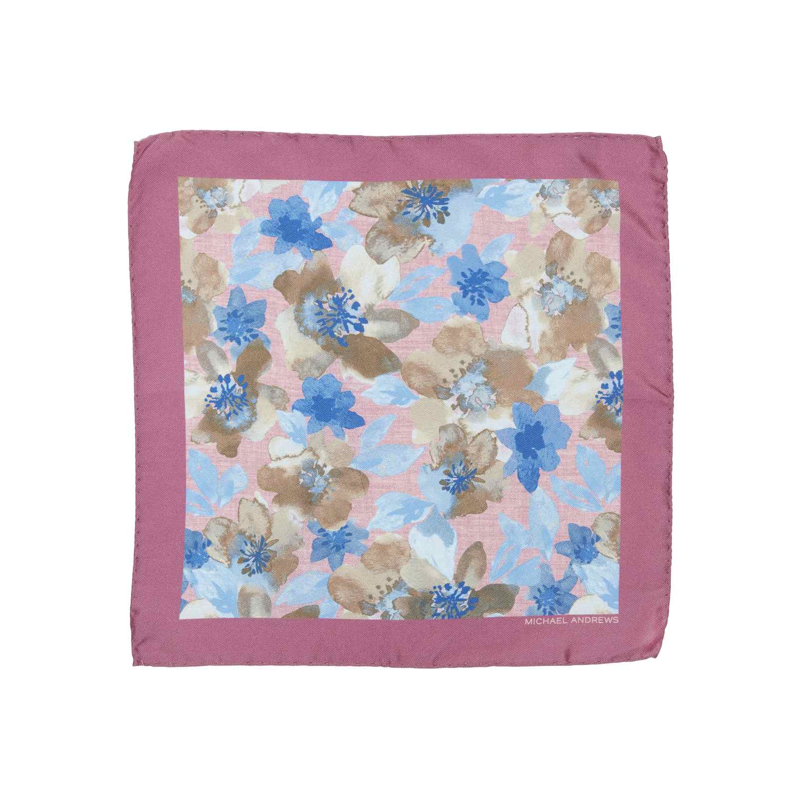 Pink and Light Blue Watercolor Floral Pocket Square