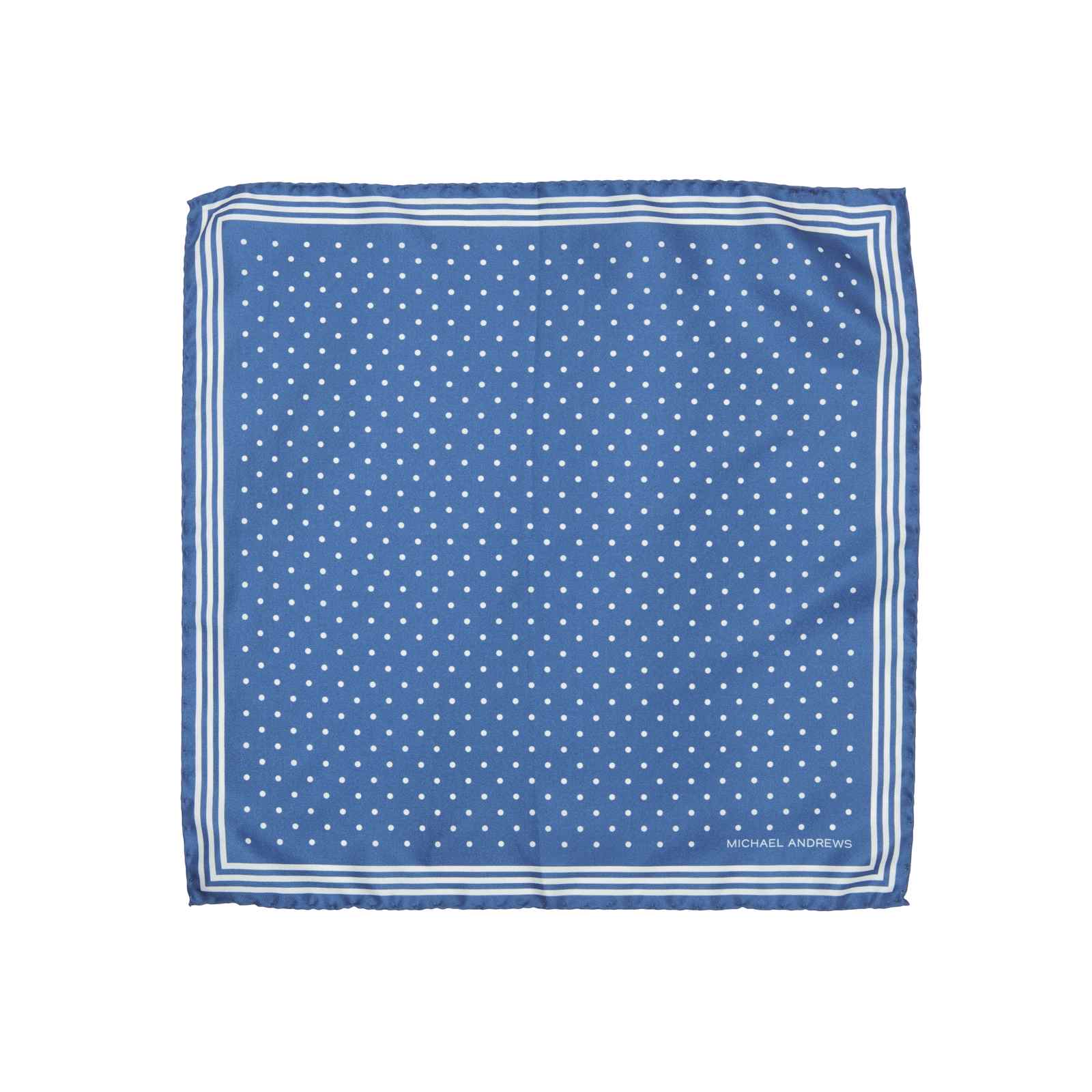 Royal Blue Pocket Square with Classic White Polka Dots and Striped Border