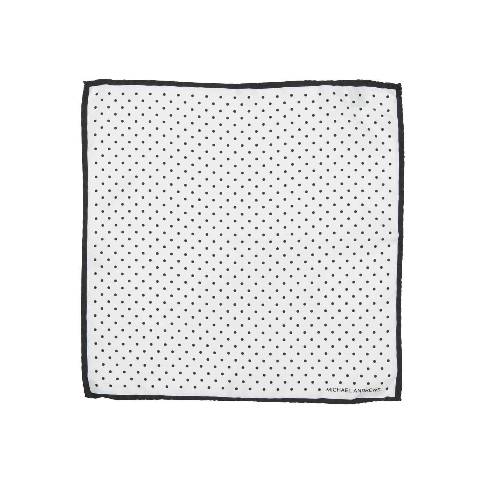 White Pocket Square with Black Classic Polka Dots and Striped Border