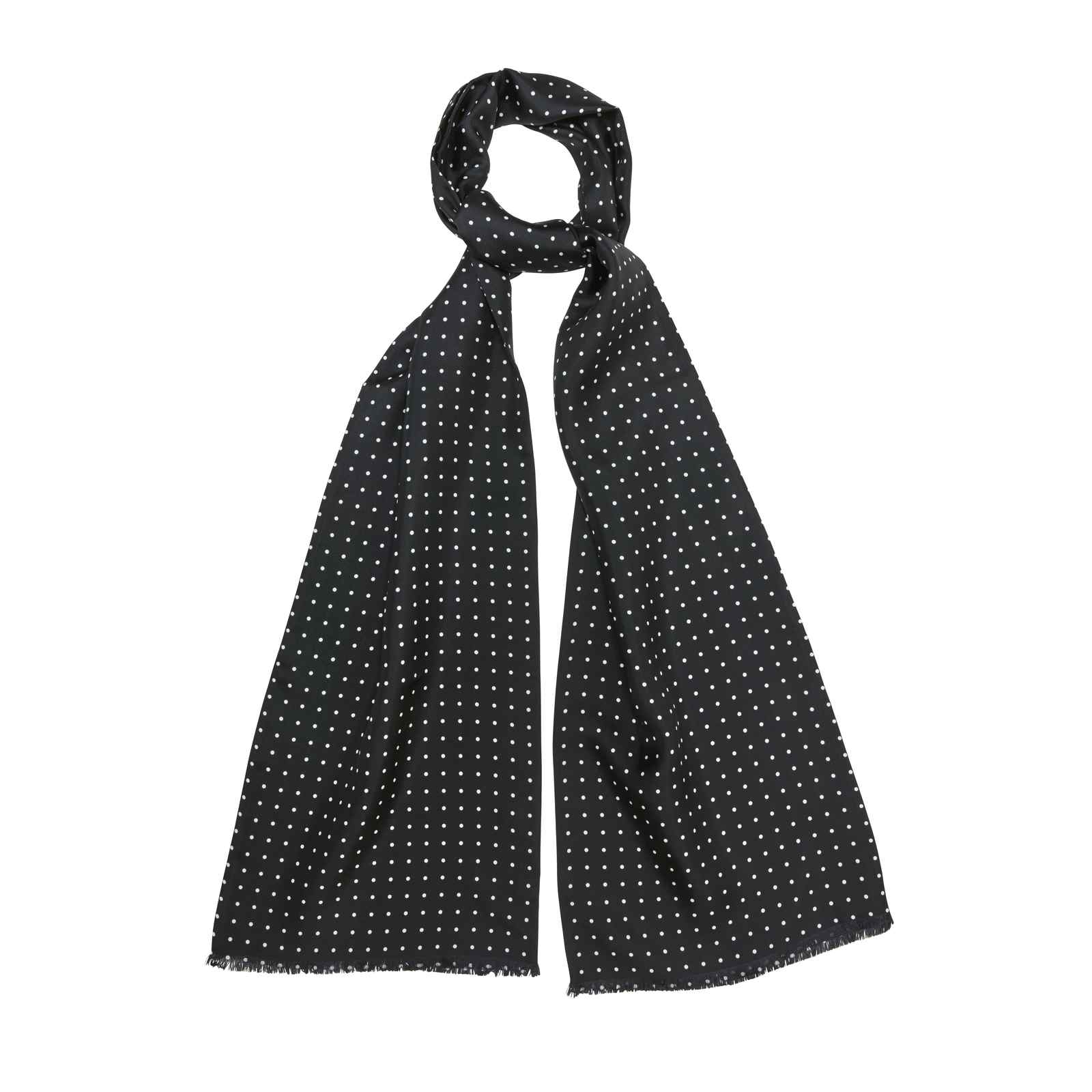 Black Silk Scarf with White Dots