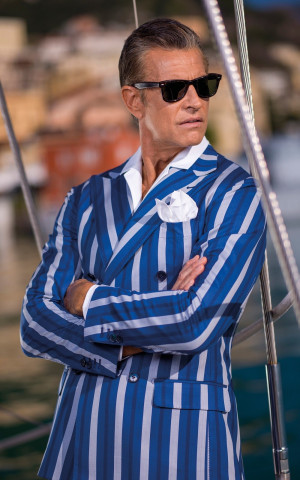 Bespoke Wide Blue/White/Dark Blue Striped Sport Coat