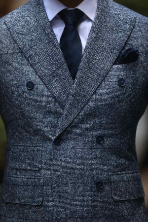 Mottled Blue/White Check Flannel Suit