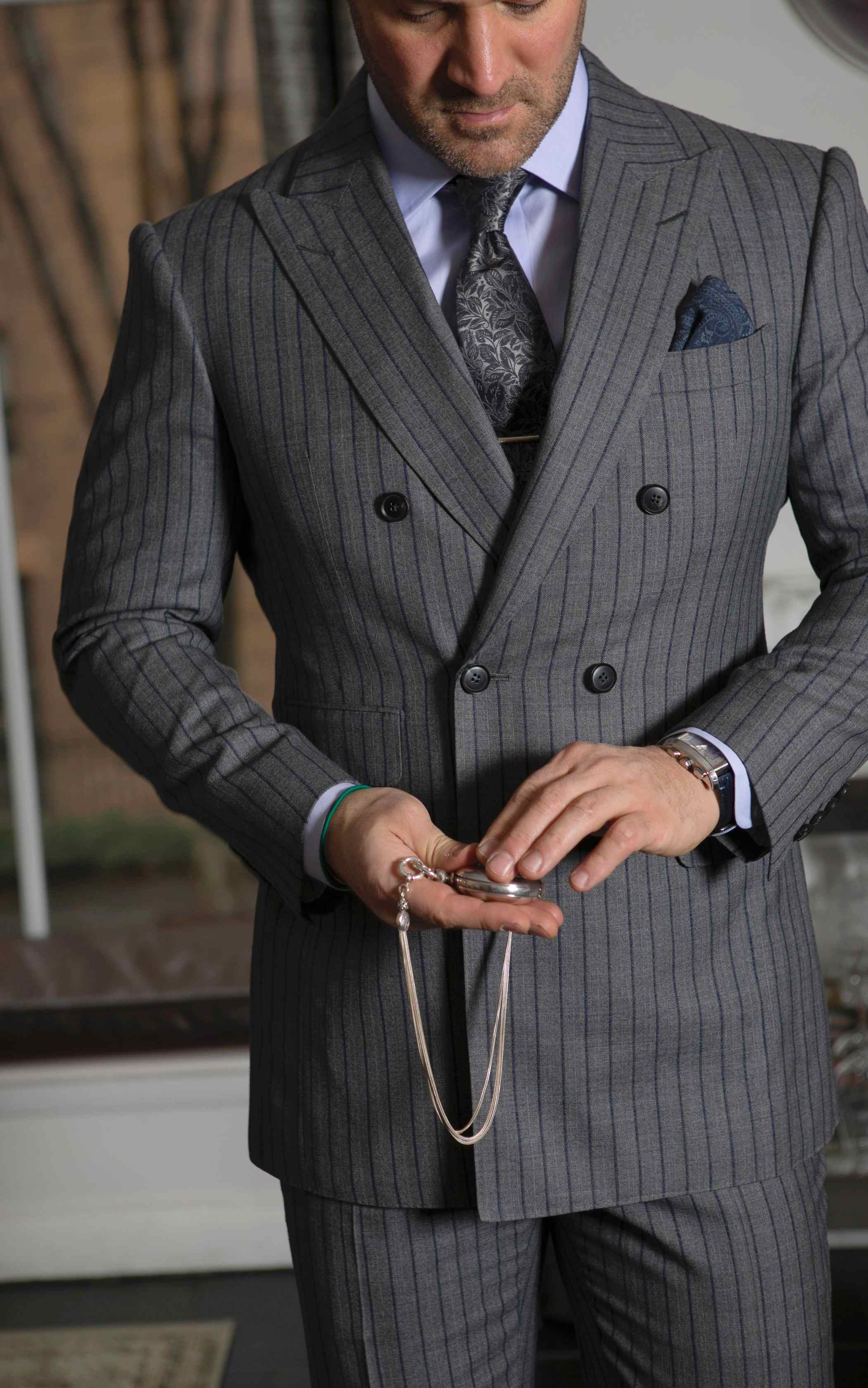 Bespoke Grey Herringbone with Blue Statement Stripe Suit