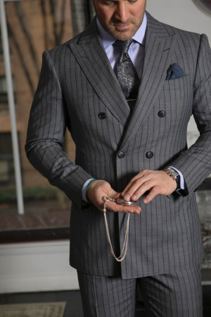 Bespoke Grey Herringbone with Blue Statement Stripe Suit