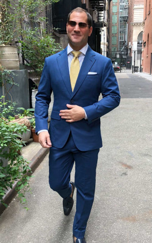 Navy Blue Solid Cotton Stretch Suit