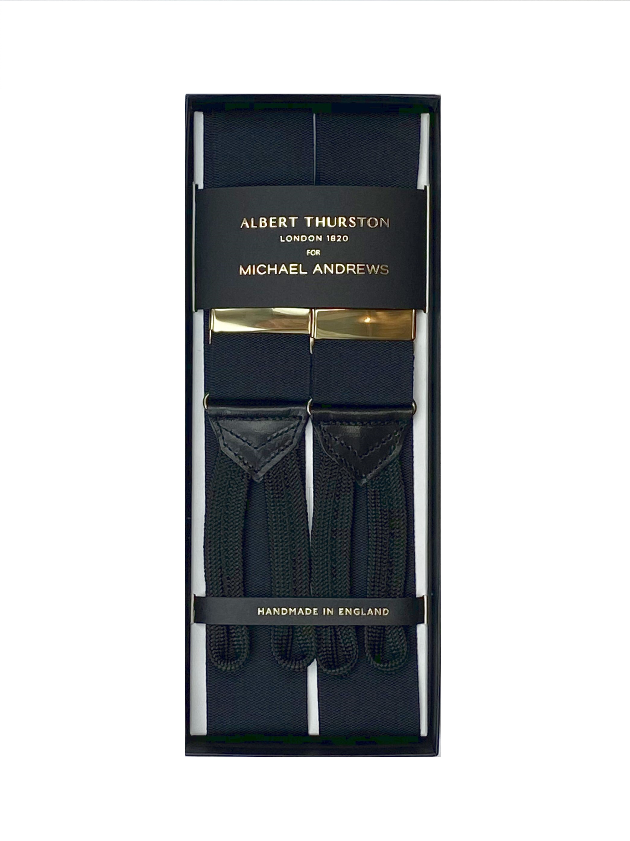 Black Solid Suspenders w Gold Hardware