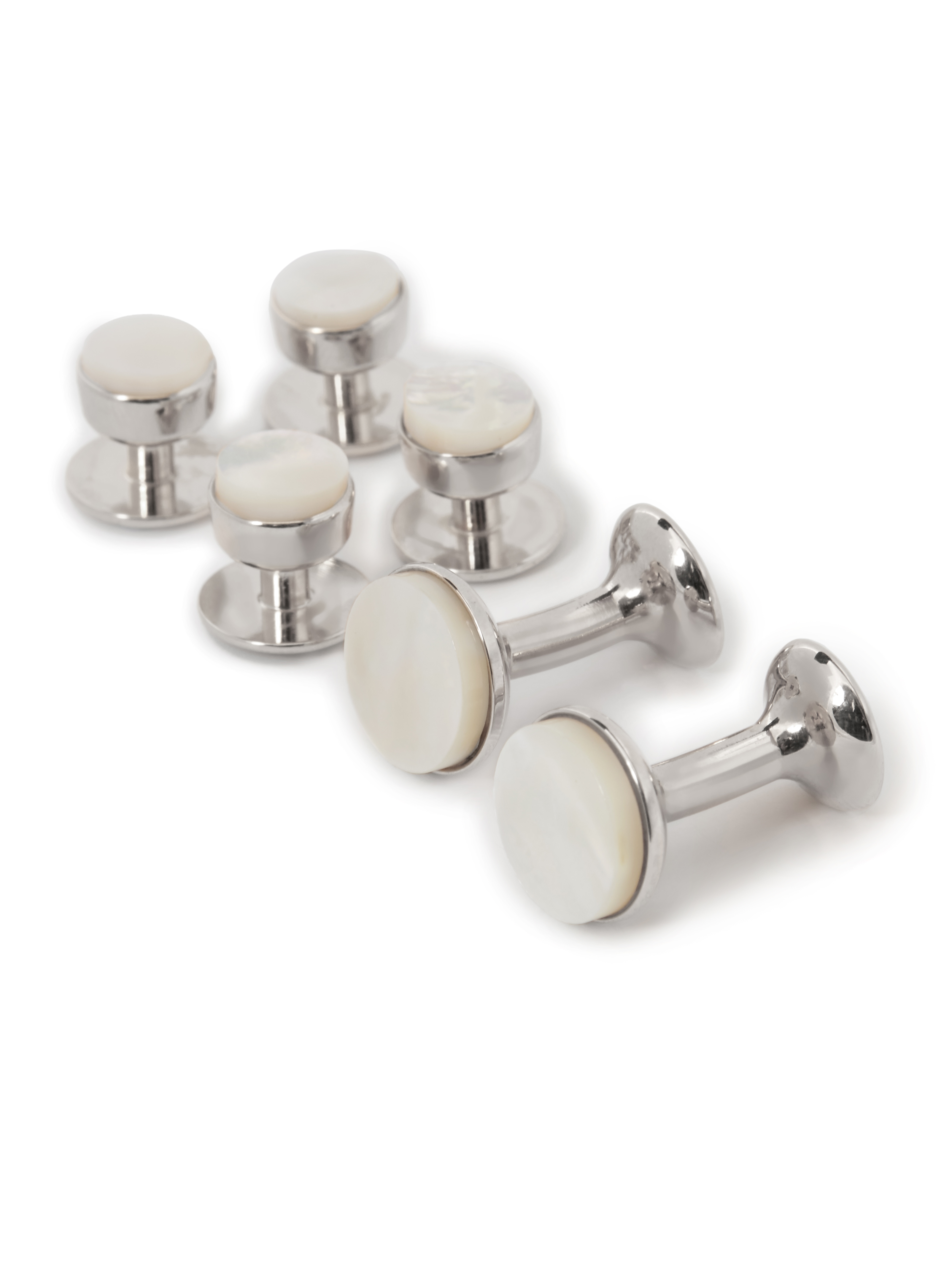 Mother of Pearl Stud and Cufflink Set (White Rhodium)