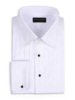 White Poplin 3/4" Pleats Classic Collar Formal Shirt