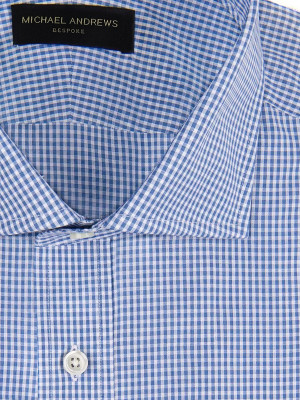 Blue Textured Micro Gingham Spread Collar Shirt
