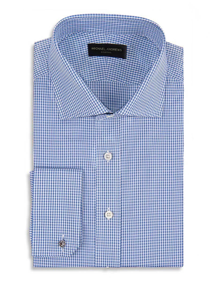 Blue Textured Micro Gingham Spread Collar Shirt