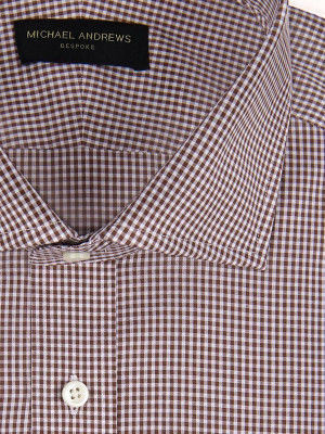 Brown Textured Micro Gingham Spread Collar Shirt