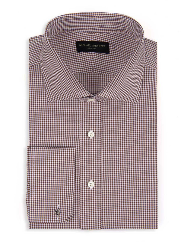 Brown Textured Micro Gingham Spread Collar Shirt