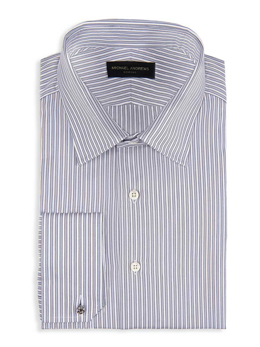 Ice Grey Twill Complex Stripe Classic Collar Shirt