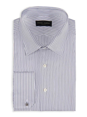 Ice Grey Twill Complex Stripe Classic Collar Shirt