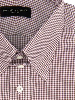 Brown Textured Micro Gingham Tab Collar Shirt