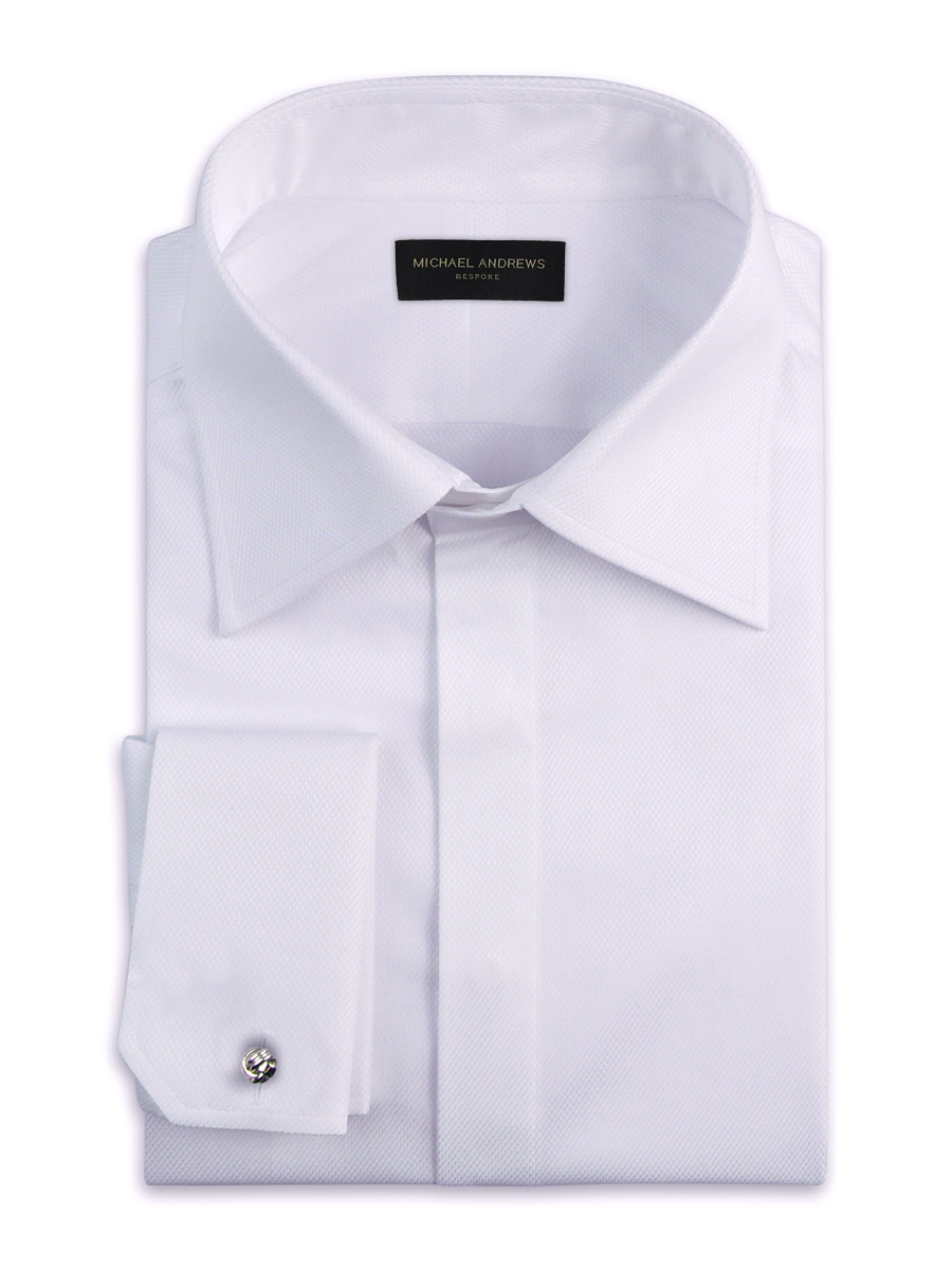 White Pique Hidden Placket Classic Collar Shirt