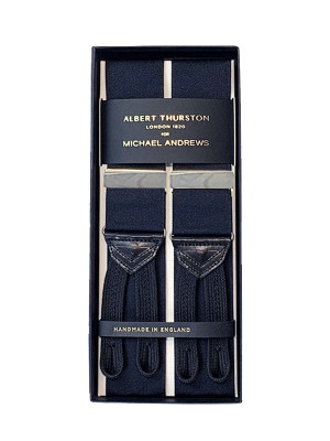 Black Solid Suspenders w Silver Hardware